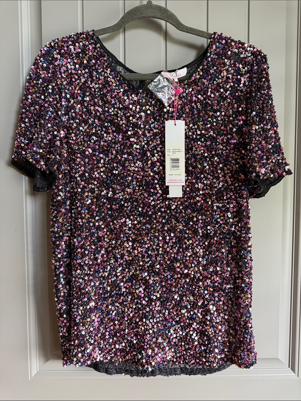 Parker Sequin Short-Sleeve Formal Party Top - Multi Pink